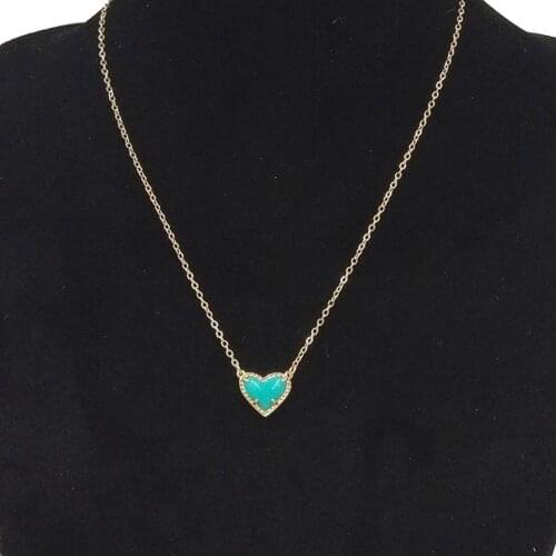 2020 Resin 3D Love Heart Stone Inlay Mini Heart Pendant Necklace Lovely Pink Heart Pendant Necklace Wholesale