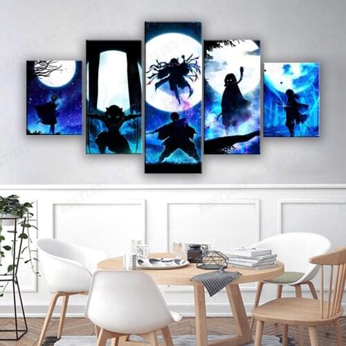 5 pieces Anime Canvas Wall Art Demon Slayer Posters HD Print Painting Decoration Modern for Living Bathroom Home Decor