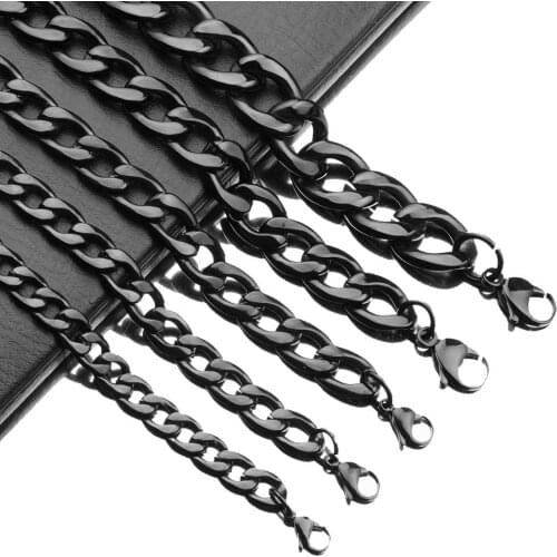 9/11/13/15/19mm Wide 7-32 inch Black Figaro Chain 316 Stainless Steel Necklace Or Bracelet Link Cable Rope Lobster Clasp for Men