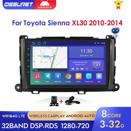 9Inch Android 10 2G+32G Car GPS Stereo Player for Toyota Sienna 2010-2014 Radio Multimedia Navigation Head Unit 2Din 4G Wifi DSP