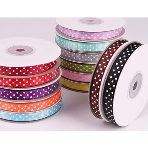 1CM Wide Dot Printed Grosgrain Satin Ribbons 25y/roll Tapes For DIY Bows Craft Makers Christmas Home Party Wedding Decoration