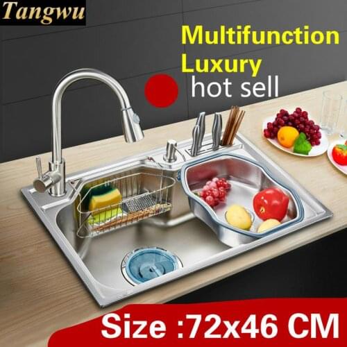 Free shipping Apartment multifunction kitchen single trough sink do the dishes 304 stainless steel hot sell luxury 720x460 MM