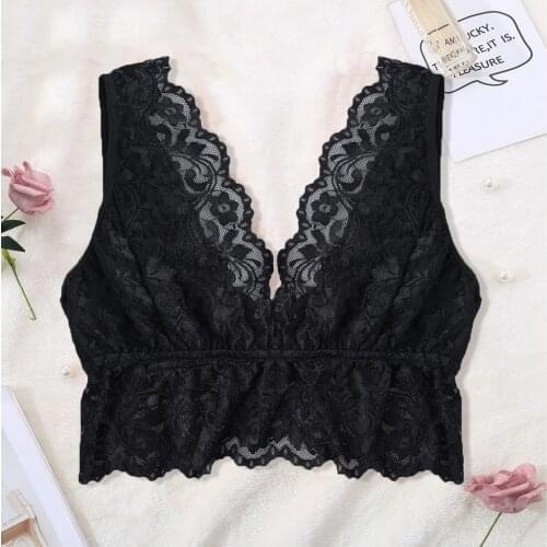 French Style Bralette Seamless Deep V Lace Bra Wireless Perspective Thin Underwear Sexy Lingerie Soft Bras For Women Girl