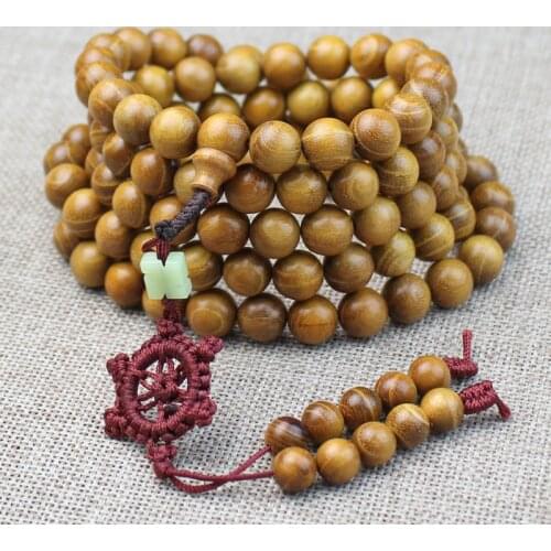 Solid Wood Bracelet, Gold and Beads, 108 Necklaces