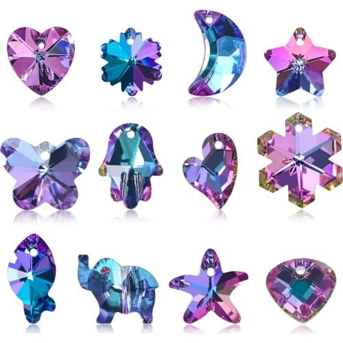 20Pcs Multi Shape Charms Crystal Heart Beads Violet Color Glass Bead Pendant Gems for Jewelry Making Necklaces Earrings DIY