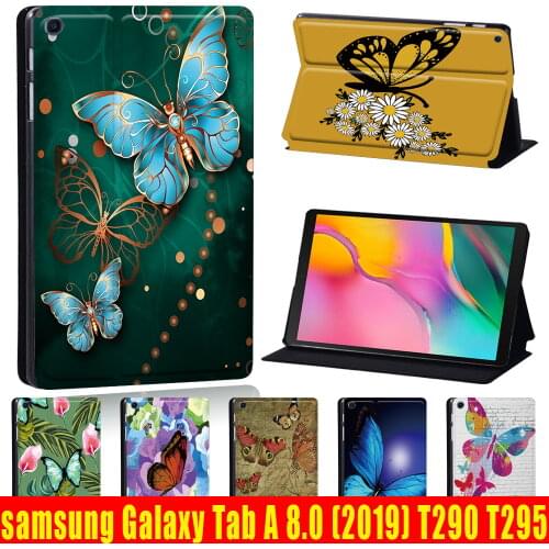 Flip Cover Case for Samsung Galaxy Tab A 2019 T290/T295 8.0 Inch Anti-dirt Butterfly Series Leather Stand Tablet Case + Pen