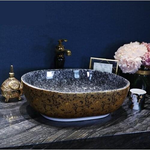 Jingdezhen factory directly art hand painted ceramic wash basin artistic oval colorful ceramic wash basin bathroom sink
