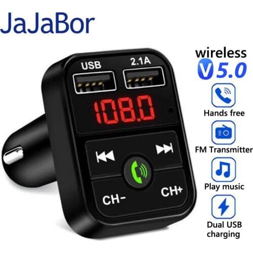 JaJaBor FM Transmitter Bluetooth 5.0 Car Kit Wireless Handsfree Audio Receiver Car MP3 Music Player Support TF Card U Disk