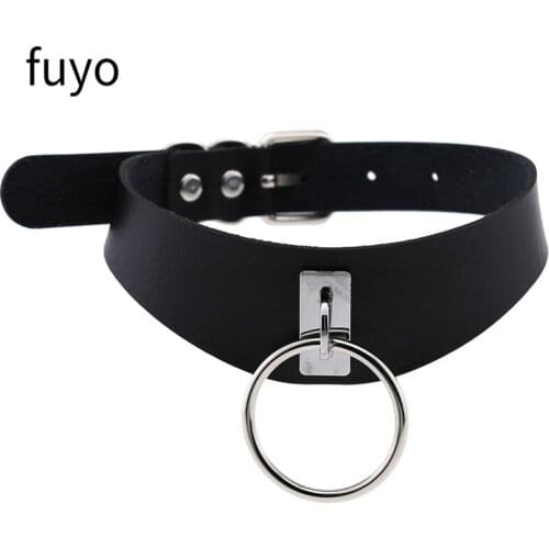 Harajuku PU Leather Choker Necklace For Women Gothic Punk Rock Metal Round Necklaces Sexy Wedding Party Jewelry goth clothes