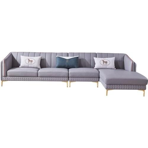 Italian light luxury sofa modern simple leather sofa living room size family first floor cowhide corner sofa combination