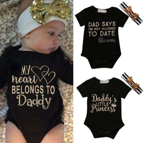 Newborn Baby Boy Girl Clothes Summer Short Sleeve Letter Print Baby Rompers and Headbands 2PCS Set Outfit Sunsuit