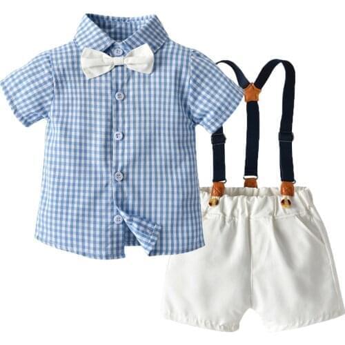 Summer Toddler Boys Gentleman Suit Infant Kids Short Sleeve Bow Tie Shirt+Suspender Shorts Casual Baby Boy Clothes Outfits 0-24M