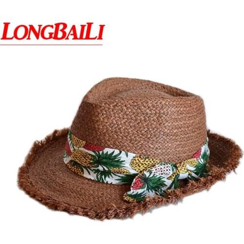 LongbaiLi Unisex Summer Novel Fashion Raffia Straw Fedora Hat Chapeau Masculino Sun Beach Panama Hat SWDS145