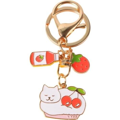Cat Metal Cake Food Keyring Animal cute charms Keychain Men Key Chain Ring Boyfriend Gift Gifts for Women Keyring