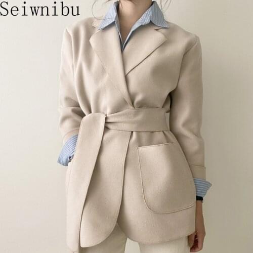 Fashion New Winter Woolen Jackets for Women Elegant Notched Collar Lace-up Female Solid Blend Coats Soft Warm Outwear