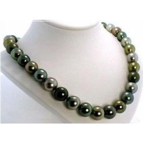 Fashion jewelry Free Shipping SOUTH SEA TAHITIAN BLACK MULTICOLOR PEARL NECKLACE HUGE 18"10-11MM NATURAL AAA