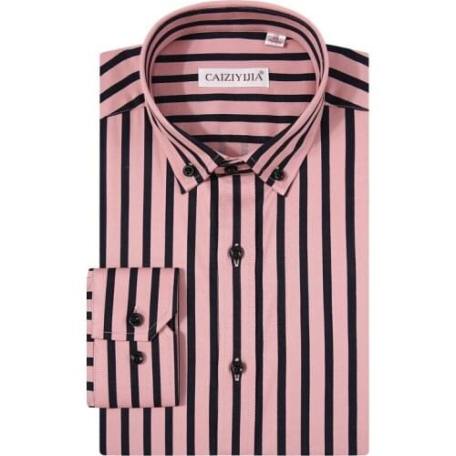 Mens Fashion Vertical Striped Button Down Shirts Pocketless Smart Casual Long-sleeve Standard-fit Premium Comfort Dress Shirt