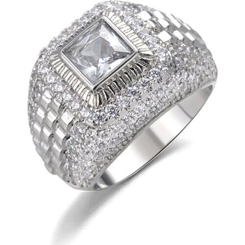 Luxury Men Rings 925 Silver Jewelry with AAA Zircon Gemstones Finger Ring Accessories for Wedding Promise Party Gift Wholesale