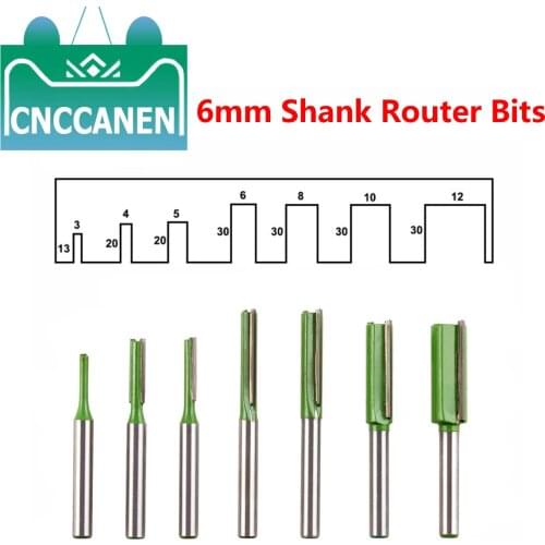 7PCS Set 6mm Shank Single Straight Bit Double Flute Milling Cutter Woodworking Router Bit Set Trimming Machine Tool Accessories