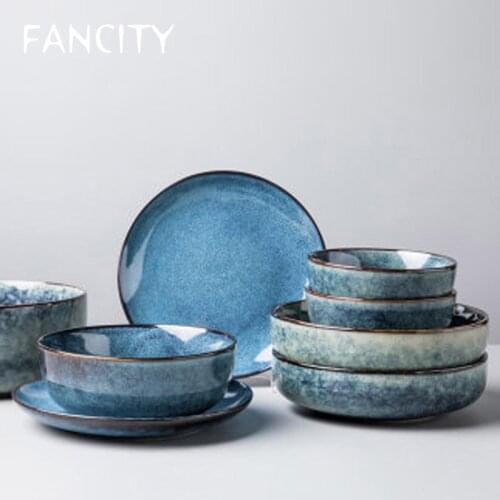 FANCITY Nordic Dishes Set European Creative Ceramic Tableware Home Dining Plate, Dish Plate, Soup Bowl and Rice Bowl Combination
