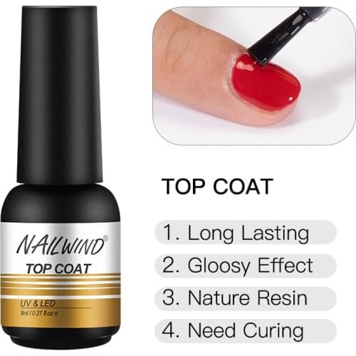 NAILWIND Nail Gel Polish Top Coat 8ML Lacquer Gel Polish Semi Permanent Soak Off UV/LED Gel Nail Polish