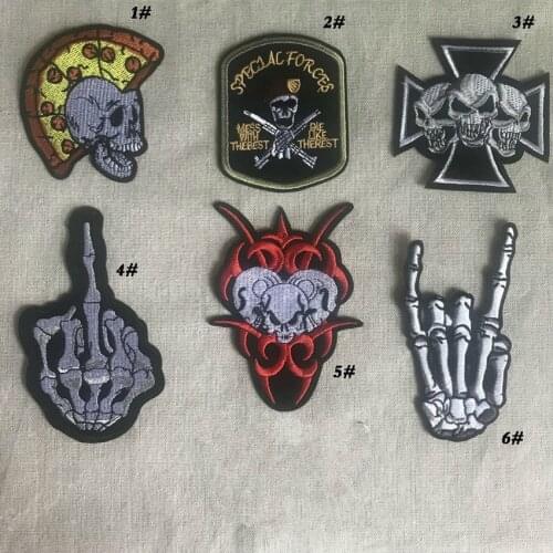 1 PCS Skeleton Skull Patches for Kids Clothes Iron on Appliques DIY Stripes Embroidery Stickers Sew on Punk Badges Parches