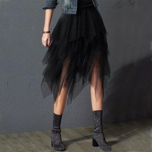 Irregular Tulle Skirt Women Summer High Waist Skirt Up Party Petticoat Fashion Casual Style New