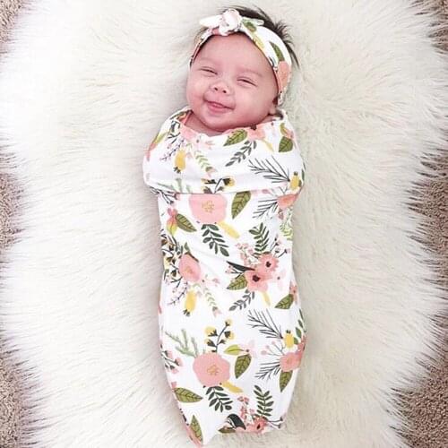 Newborn Infant Baby Print Swaddle Blanket Sleeping Swaddle Muslin Wrap Headband Set Swaddling Wrap Bedding Sleepsack schlafsack