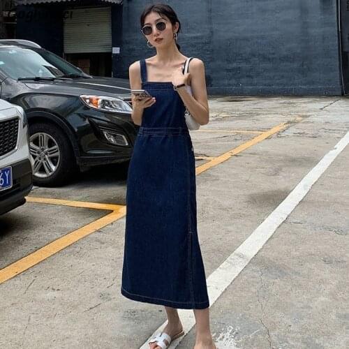 Sleeveless Dress Women Sashes Denim Dresses Womens Patchwork Side-slit Retro Suspender Loose Defined Waist Chic Fashion Ins New