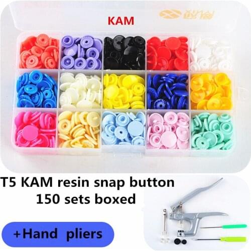 1Set Metal Press Pliers Tools Used for T3 T5 T8 Kam Button Fastener Snap Pliers+150 Set T5 Plastic Resin Press Stud Cloth Diaper