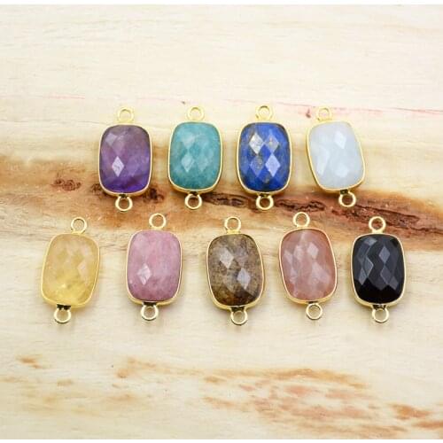 Natural Gold-Plated Amethysts labradorite rose Quartzs amazonite Connector gems rectangle pendants Faceted stone charm for women