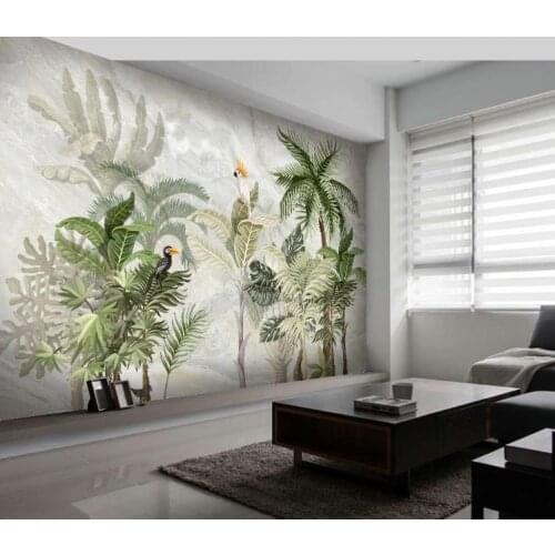Custom wallpaper HD hand painted tropical rainforest landscape marble living room bedroom TV background 3d wallpaper