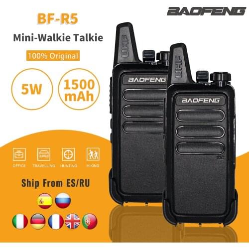 2pcs/lot Baofeng BF-R5 Mini Handheld Walkie-talkie UHF Portable Two Way Radio USB Charge FM Transceiver CB Radio Station