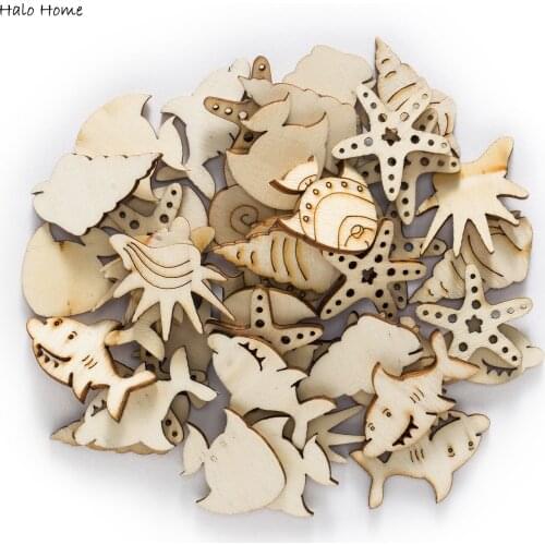 30pcs Marine life series Wooden Chips Scrapbooking Embellishments Home Decorative Buttons Handmade Accessories 20-32mm