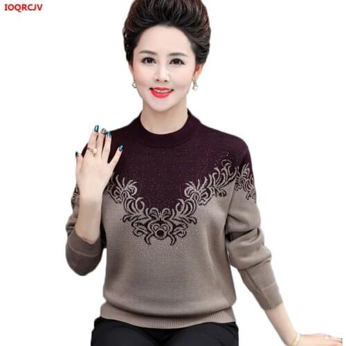 Middle-aged Womens Pullovers Winter Thicked Cashmere Sweater Turtleneck Knitted Bottoming Shirt Plus Size Women Pull Jumper 1657