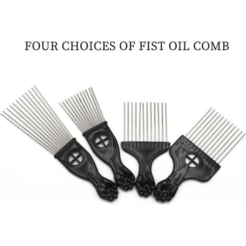 Popular Plastic Black Handle Stainless Steel Needle Pin Anti-Static Metal Afro Pick Comb Hair Fork Comb