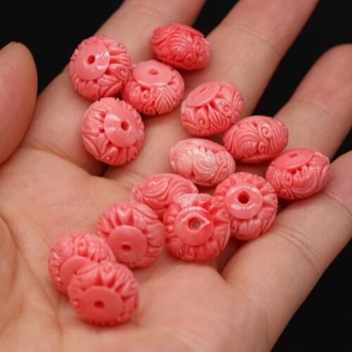 Hot Sale Natural Coral Oblate Beads with Holes for Jewelry Charms Pendant Making DIY Necklace Earrings Bracelet Accessories