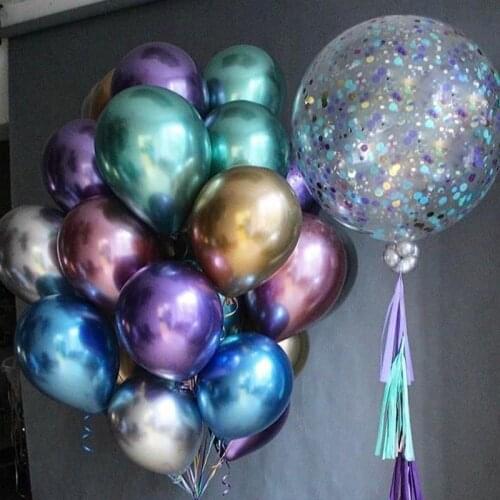 20pcs 12‘’ Gold Silver Purple Green Metal Latex Balloons Wedding Decorations Ballons Chrome Metallic Globos Birthday Party Adult