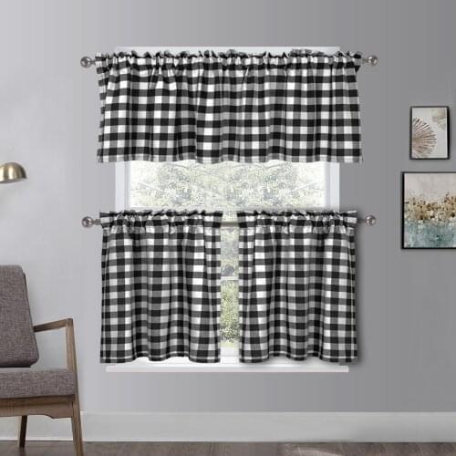 Plaid Gingham Tier Curtains, Buffalo Check Rod Pocket Short Window Curtains for Kitchen Cafe Curtains Bathroom Window Curtains