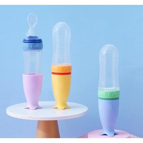 Silicone Soft Head Rice Cereal Spoon Squeeze Feeding Spoon Baby Food Supplement Training Spoon Baby Fruit Puree Squeeze Spoon