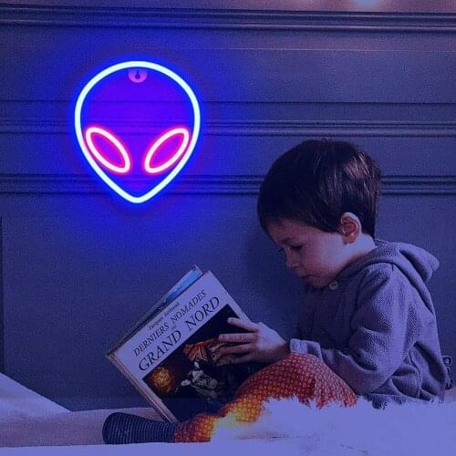 LED Alien Light Neon Signs Night Lights Wall Hanging Bedroom Decor Alien Neon Lamps Home Party Holiday Decor Xmas Gifts For Kids