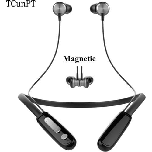 TCunPT New Magnetic Wireless Bluetooth Earphone Handsfree Neckband Headphone Sport Stereo Earbuds Headset Earpiece with Mic