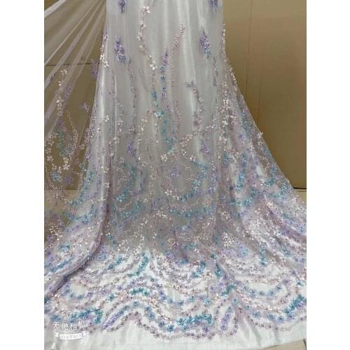 Embroidered Mesh Tulle fabric Factory price SYJ-62889 Nigerian lace fabrics with beads