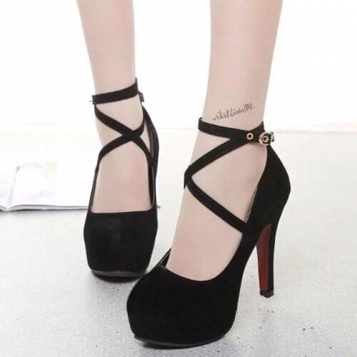 Shoes Woman Pumps Cross-tied Ankle Strap Wedding Party Shoes Platform Dress Women Shoes High Heels Suede Ladies Shoes Plus Size