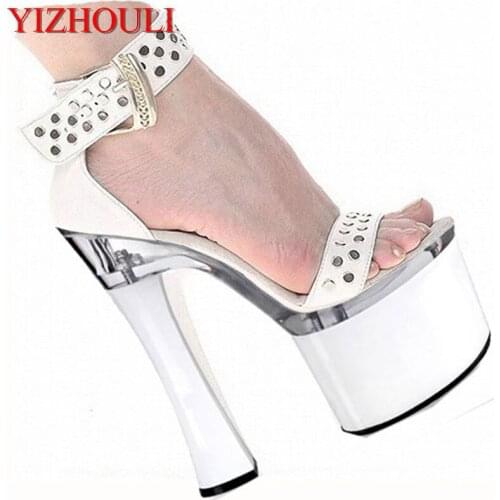 18 cm super high heels, glass with hate day follow sandal high package, rivets and sexy nightclub Dance Shoes