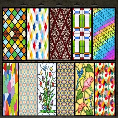 Stained Glass Window Film Gothic Church Tree Flower and Bird Sticker Kitchen Bathroom Glass Sliding Door Home Decoration