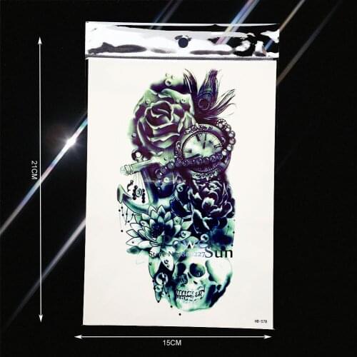Old Clock Key Designs Fake Waterproof Temporary Tattoo Rose Henna Flower WOmen Men Body Art Arm Shoulder Tattoo Sleeves Henna