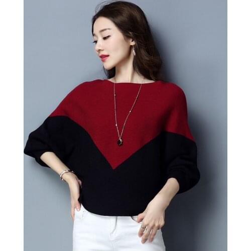 Women Sweater Loose Pullover Knitted Cotton Batwing Sleeve Knit Top Autumn Sweaters Pull Casual Ladies Bat Sleeve Jumper Tops