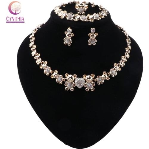 CYNTHIA Women Dubai Jewelry Sets Luxury Bridal Nigerian Wedding African Beads Crystal Necklace Earrings Bracelet Set Costume