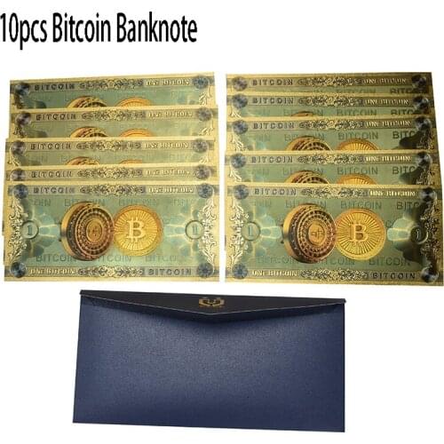 10pcs 24K gold Foil One BitCoin Banknote BTC Bit Coin colored Card for souvenir gift